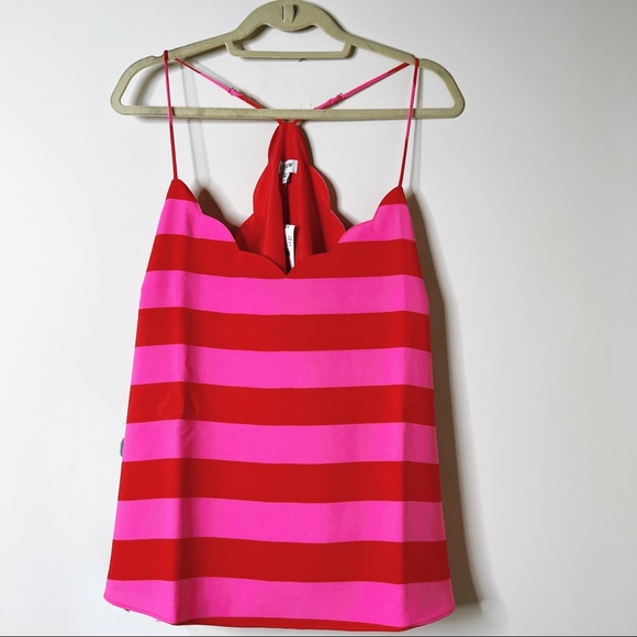 NWT J Crew Factory Pink & Red Stripe Scalloped Neckline Cami SZ 18 - Picture 2 of 7